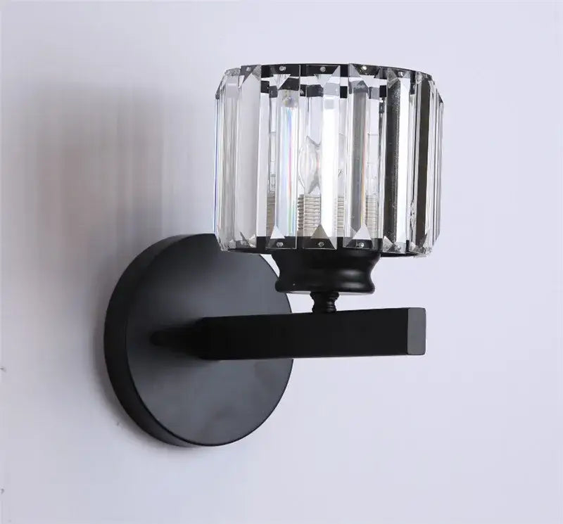 Modern gold & black crystal sconce light bedroom wall fixture
