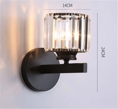 Modern gold & black crystal sconce light bedroom wall fixture