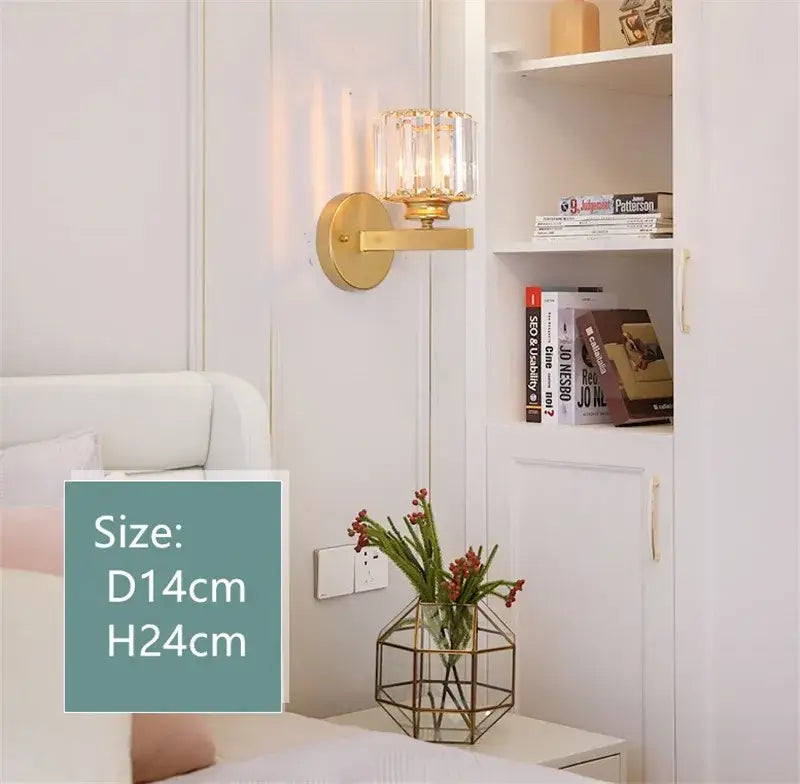 Modern gold & black crystal sconce light bedroom wall fixture