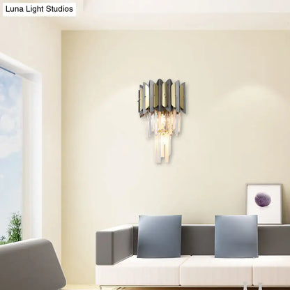 Modern gold & black crystal sconce light fixture bedroom wall light