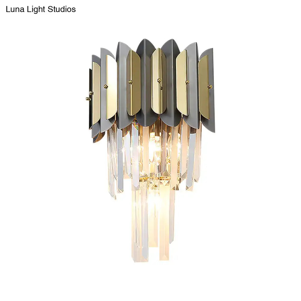 Modern gold & black crystal sconce light fixture bedroom wall light