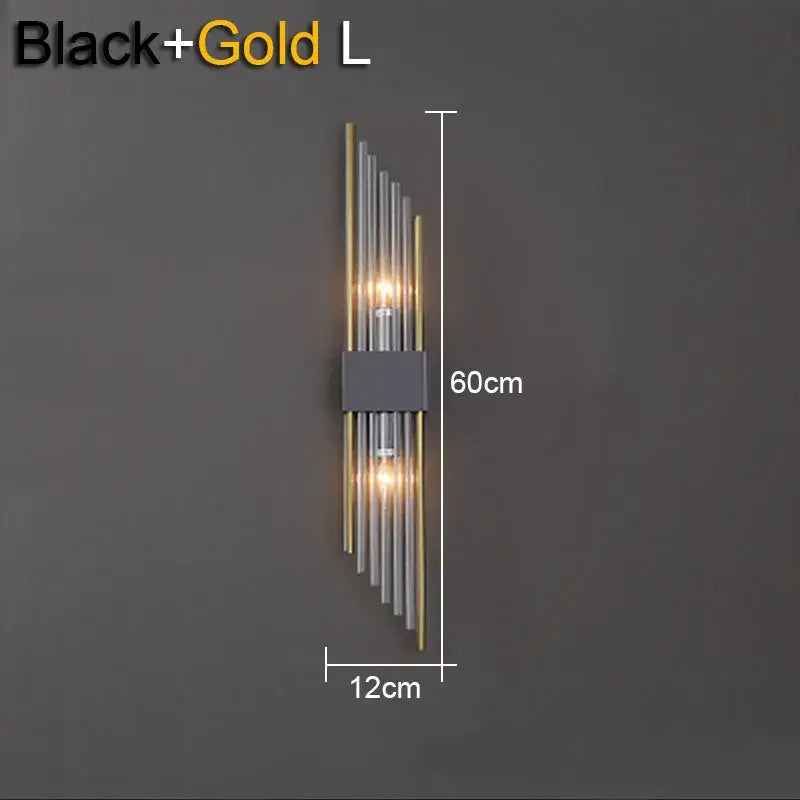 Modern gold & black crystal wall lamp for living room