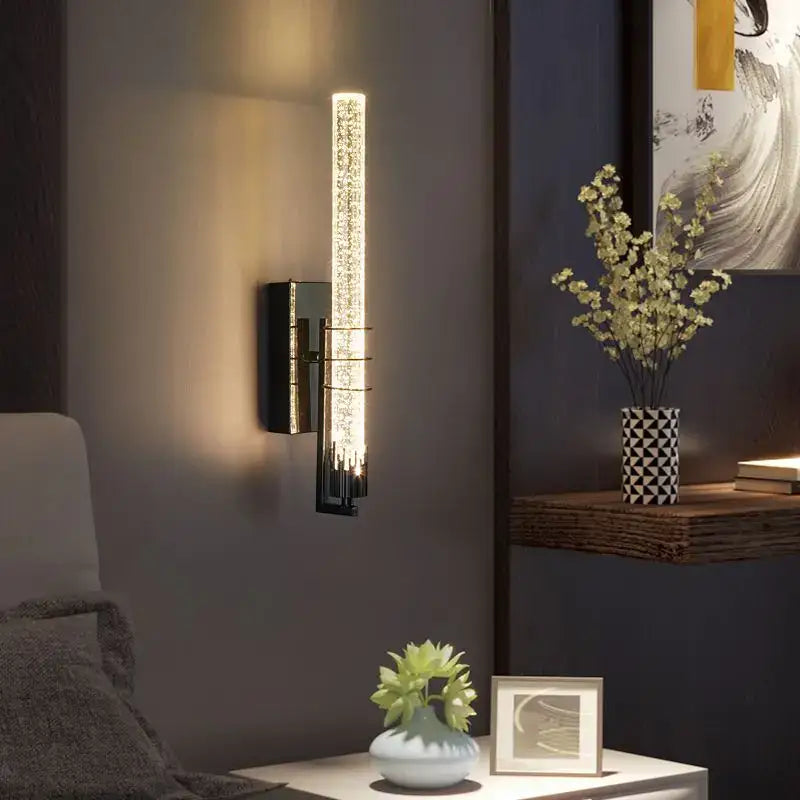 Modern gold & black crystal wall sconce bedroom led light