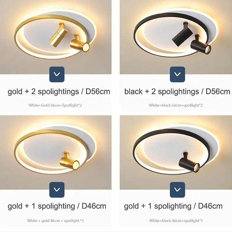 Modern gold & black dimmable led ceiling lights living room