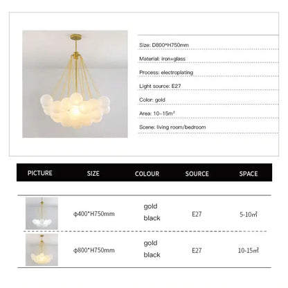Modern gold & black frosted glass ball chandelier for dining room