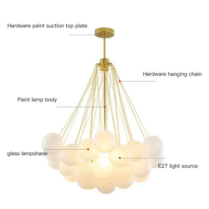 Modern gold & black frosted glass ball chandelier for dining room