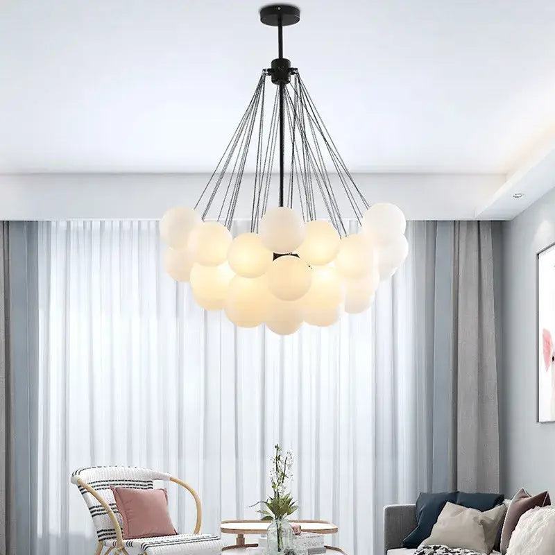 Modern gold & black frosted glass ball chandelier for dining room