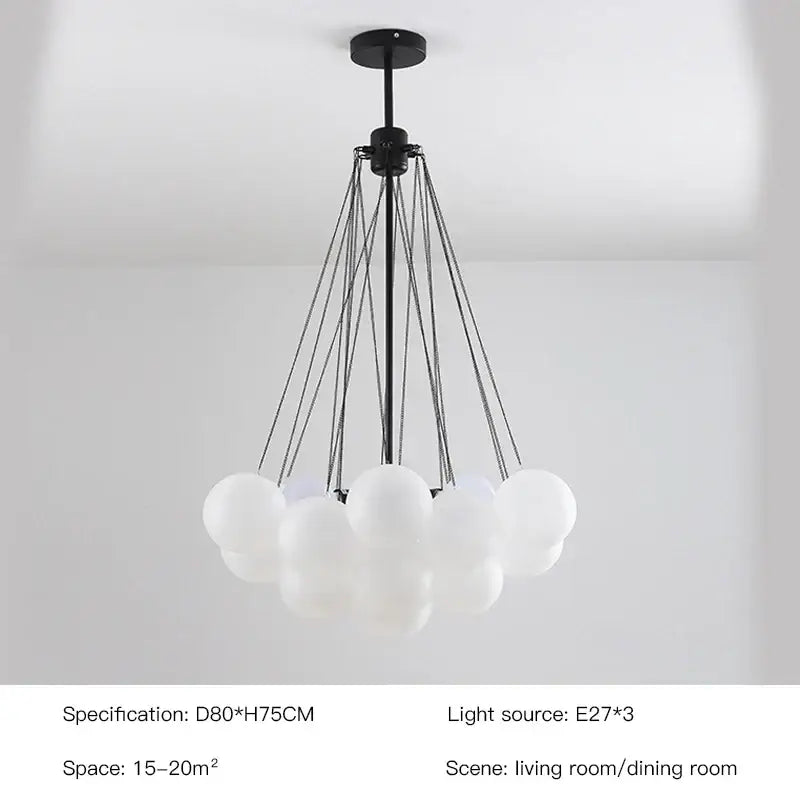Modern gold & black frosted glass ball chandelier for dining room