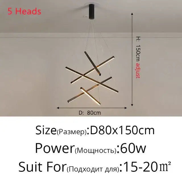 Modern gold & black geometric aluminum ceiling chandelier living room