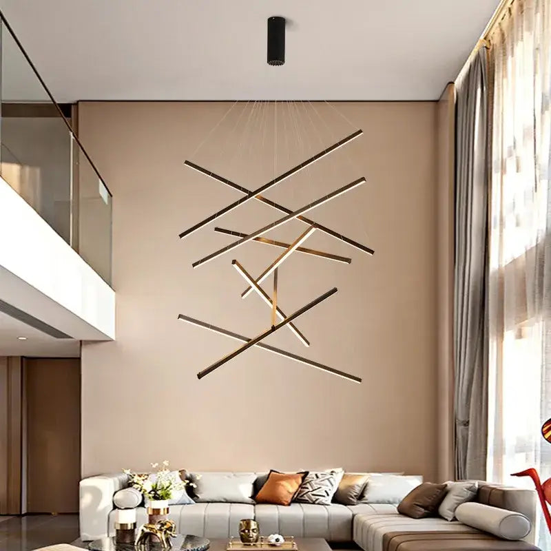 Modern gold & black geometric aluminum ceiling chandelier living room