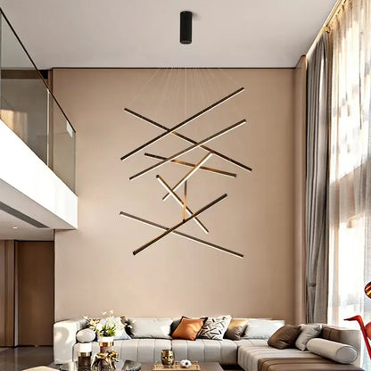 Modern gold & black geometric aluminum ceiling chandelier living room