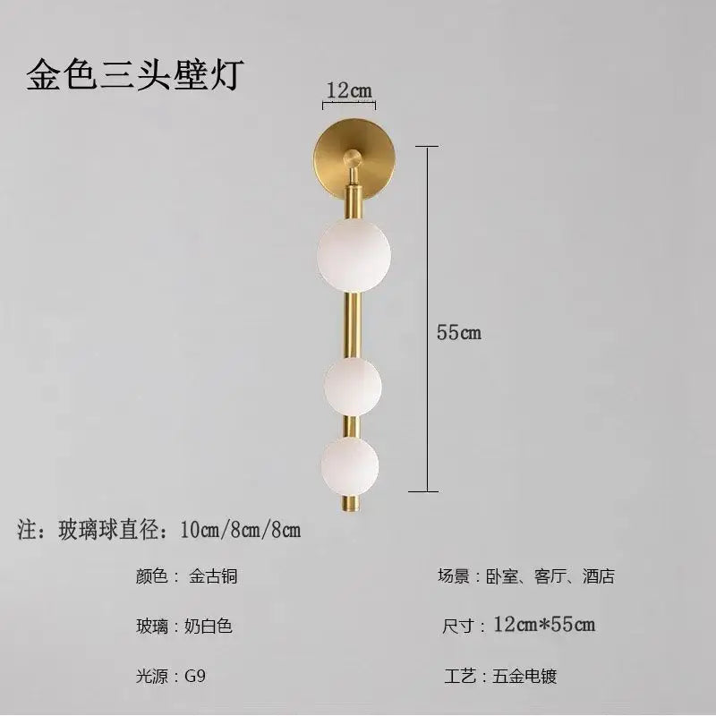 Modern gold & black glass ball wall lights living room