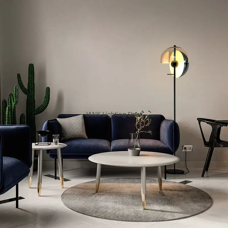 Modern gold & black glass hemisphere led floor lamp living room