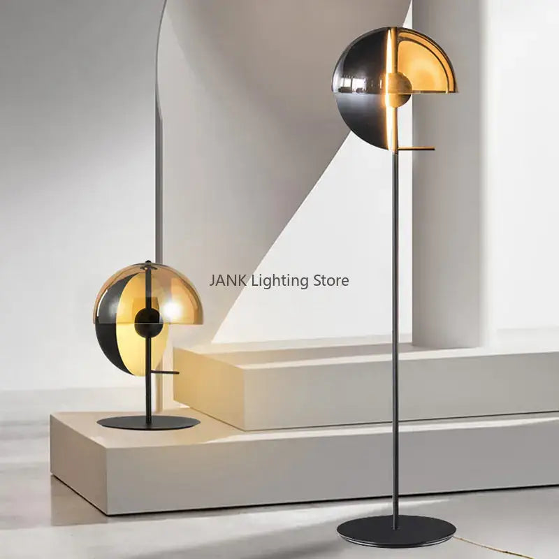 Modern gold & black glass hemisphere led floor lamp living room