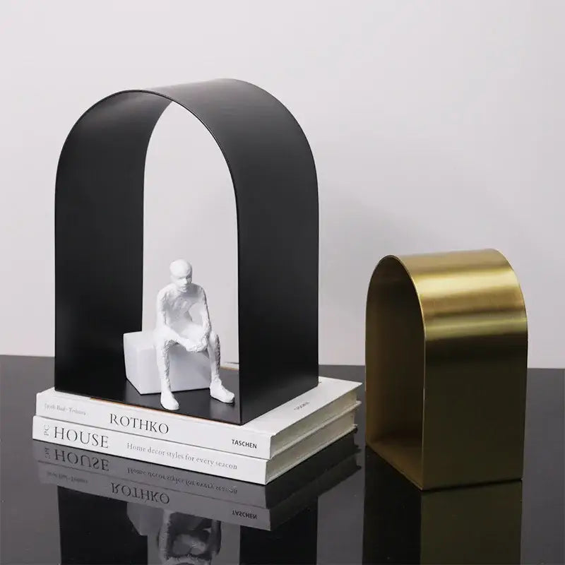 Modern gold & black golden arches metal sculpture living room bookend