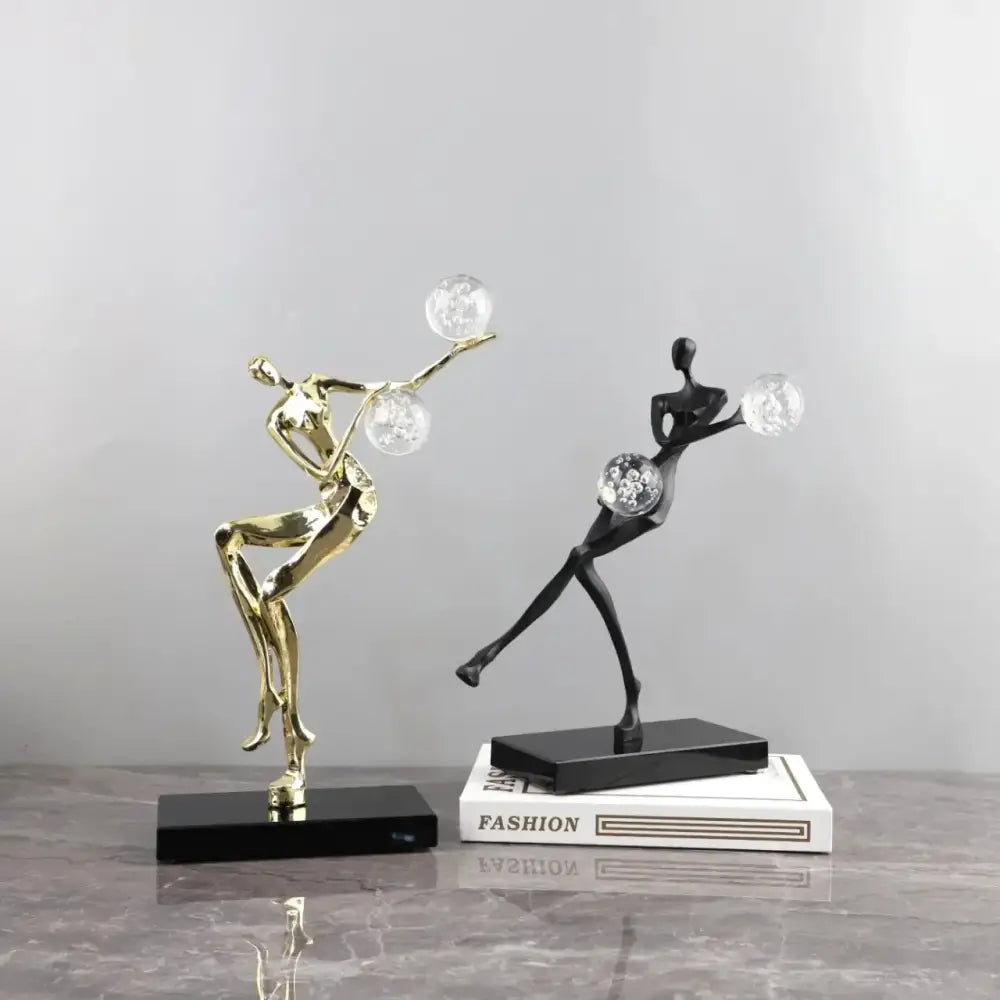 Modern gold & black golden man crystal ball sculpture living room decor