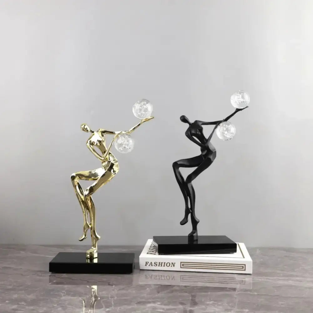 Modern gold & black golden man crystal ball sculpture living room decor