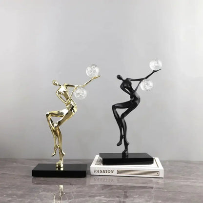 Modern gold & black golden man crystal ball sculpture living room decor