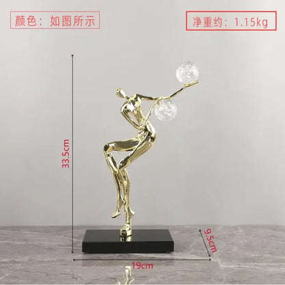 Modern gold & black golden man crystal ball sculpture living room decor
