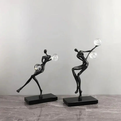Modern gold & black golden man crystal ball sculpture living room decor