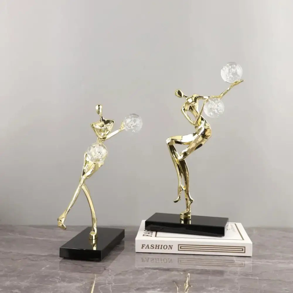 Modern gold & black golden man crystal ball sculpture living room decor