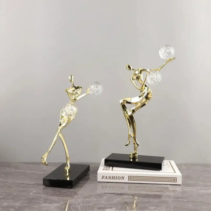 Modern gold & black golden man crystal ball sculpture living room decor
