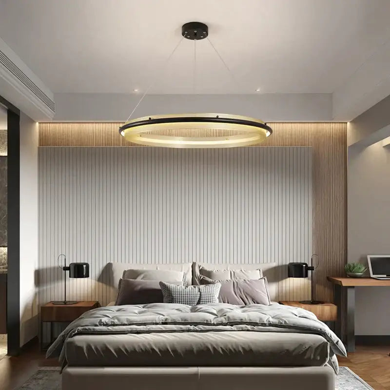 Modern gold & black honeycomb round pendant light for dining room