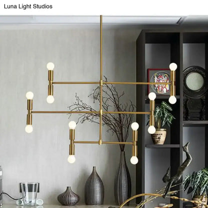 Modern gold & black led island light with rotatable arms living room