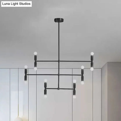 Modern gold & black led island light with rotatable arms living room