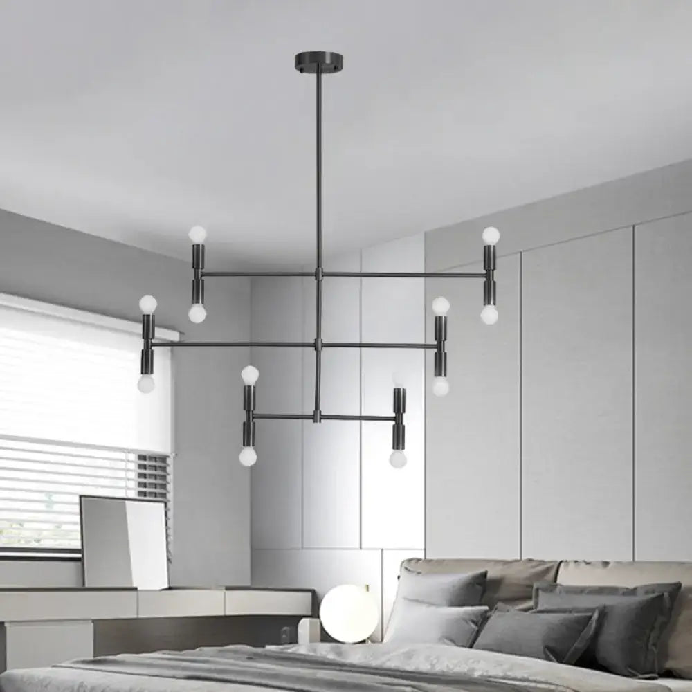 Modern gold & black led island light with rotatable arms living room