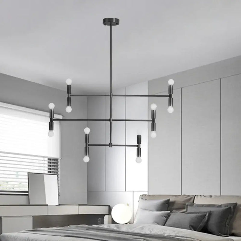 Modern gold & black led island light with rotatable arms living room