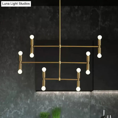Modern gold & black led island light with rotatable arms living room