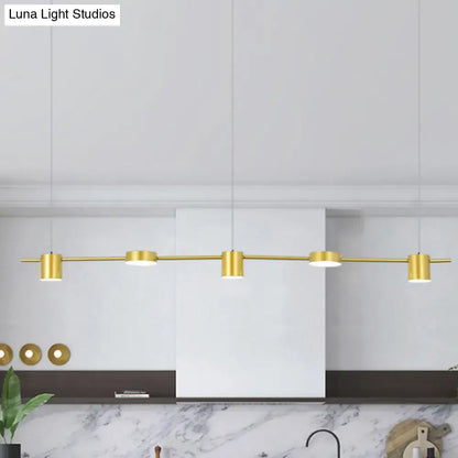 Modern gold & black linear chandelier dining room warm white light