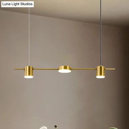 Modern gold & black linear chandelier dining room warm white light