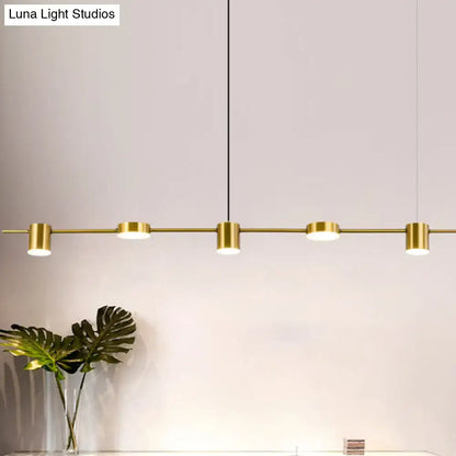 Modern gold & black linear chandelier dining room warm white light