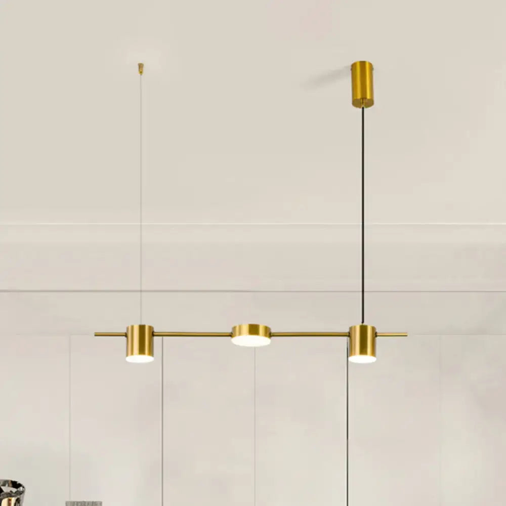 Modern gold & black linear chandelier dining room warm white light