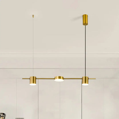 Modern gold & black linear chandelier dining room warm white light