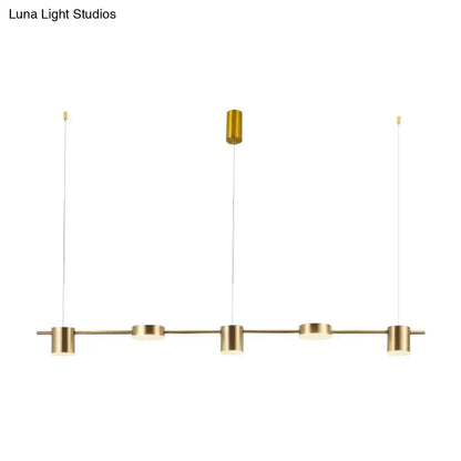 Modern gold & black linear chandelier dining room warm white light