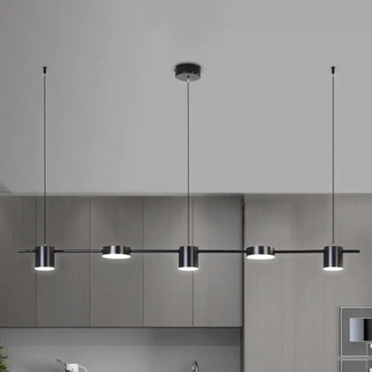 Modern gold & black linear chandelier dining room warm white light