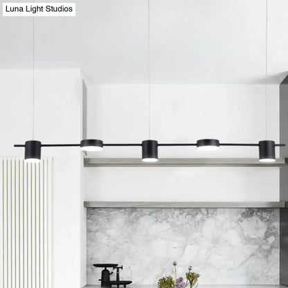 Modern gold & black linear chandelier dining room warm white light