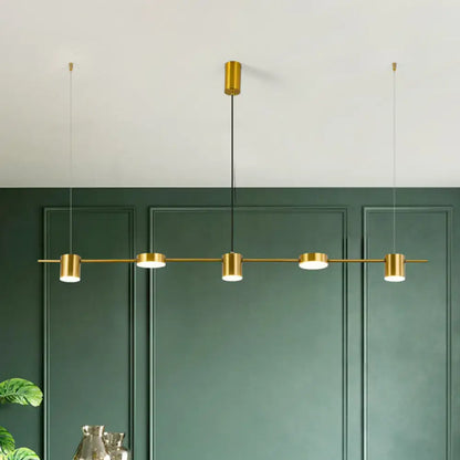 Modern gold & black linear chandelier dining room warm white light