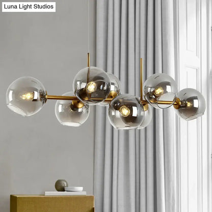 Modern gold & black linear design smoky glass kitchen island light