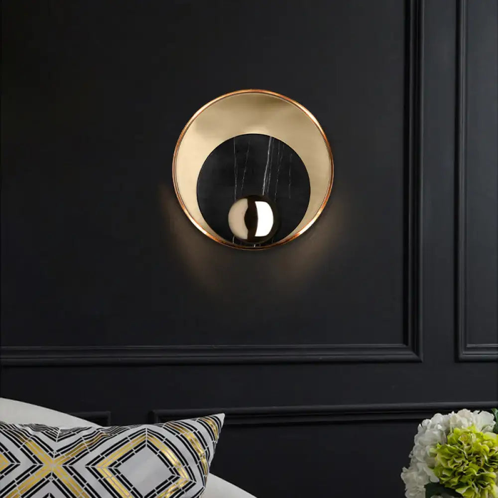Modern gold & black marble peacock tail feather wall sconce living room