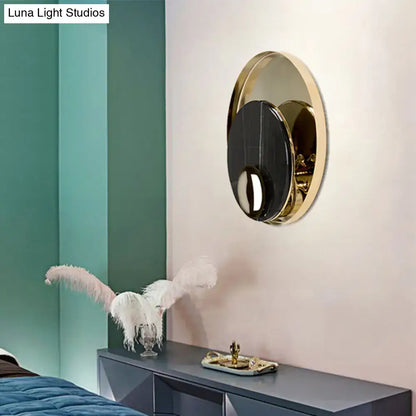 Modern gold & black marble peacock tail feather wall sconce living room