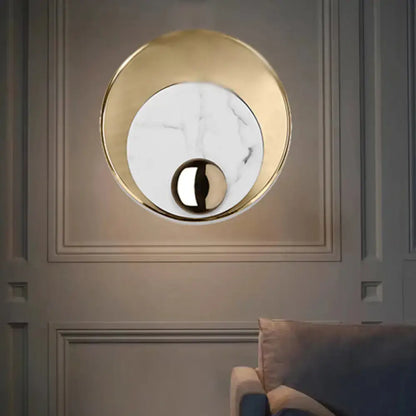 Modern gold & black marble peacock tail feather wall sconce living room
