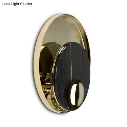 Modern gold & black marble peacock tail feather wall sconce living room