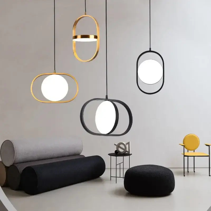 Modern gold & black oval pendant lights kitchen circular bulb