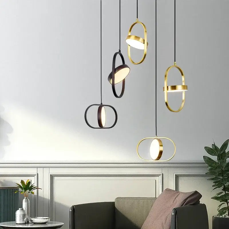 Modern gold & black oval pendant lights kitchen circular bulb