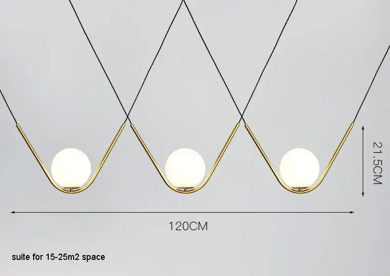 Modern gold & black pendant light dining room spherical glass trio
