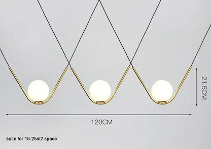 Modern gold & black pendant light dining room spherical glass trio